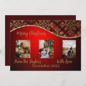 赤い金ゴールドが輝くクリスマスフォトカ縁どード シーズンカード (正面/裏面)