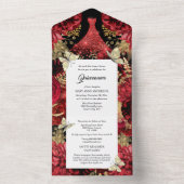 赤い金ゴールドきらめく蝶の誕生日 オールインワン招待状 (内側)