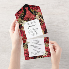 赤い金ゴールドきらめく蝶の誕生日 オールインワン招待状