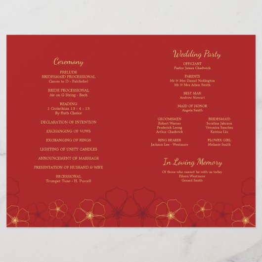 赤い金ゴールドさくらんぼが折り返し結婚のタイムライン (裏面)