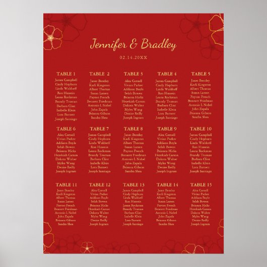 赤い金ゴールドさくらんぼの座席表 |色カスタム付 ポスター (正面)