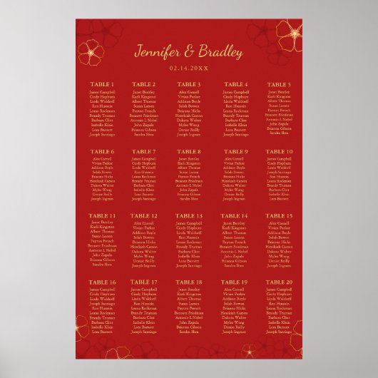 赤い金ゴールドさくらんぼの座席表 |色カスタム付 ポスター (正面)