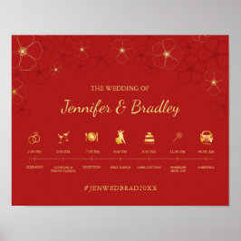 赤い金ゴールドさくらんぼ結婚のタイムラインの標識 ポスター