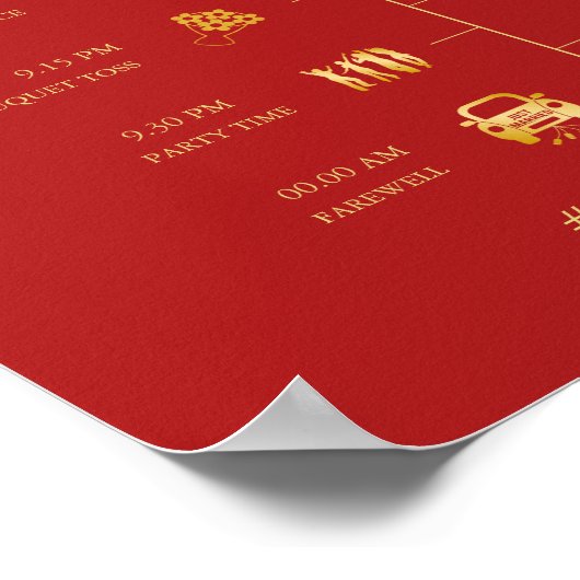 赤い金ゴールドさくらんぼ結婚のタイムラインの標識 ポスター (角)