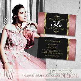 赤い金ゴールドとロゴ付きラグジュアリーなブラックグリッター 名刺