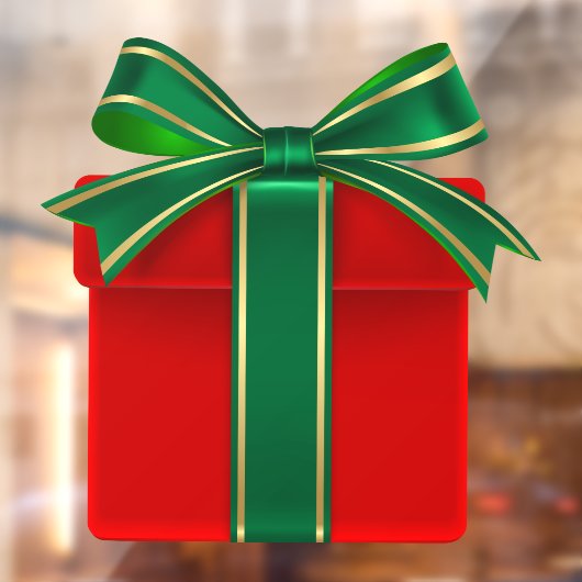 赤い金ゴールドと緑のクリスマスプレゼントの窓が貼り付く ウィンドウサイン (シート2)