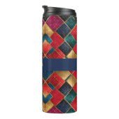 赤い金ゴールドと青い正方形 タンブラー (回転右)