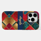 赤い金ゴールドと青い正方形 Case-Mate iPhoneケース (裏面 (横))