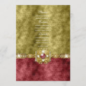 赤い金ゴールドのオリーブ色のダマスク織の結婚式 メニュー (裏面)