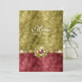 赤い金ゴールドのオリーブ色のダマスク織の結婚式 メニュー (スタンド正面)