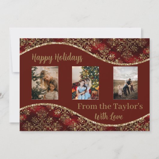 赤い金ゴールドのキラキラ付きホリデーフォトカ縁どード シーズンカード (正面)