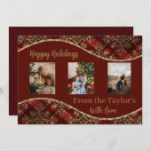 赤い金ゴールドのキラキラ付きホリデーフォトカ縁どード シーズンカード (正面/裏面)