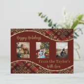 赤い金ゴールドのキラキラ付きホリデーフォトカ縁どード シーズンカード (スタンド正面)