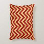 赤い金ゴールドのグリッターのジグザグ形のストライプなシェブロンパターン アクセントクッション (正面(垂直))