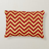 赤い金ゴールドのグリッターのジグザグ形のストライプなシェブロンパターン アクセントクッション (裏面)