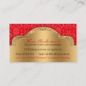 赤い金ゴールドのシマウマのダマスク織の美容師のサロン 名刺 (裏面)