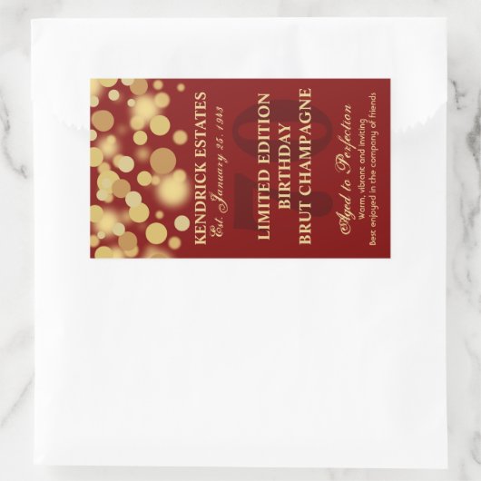 赤い金ゴールドのシャンペンの泡誕生日のラベル750ml 長方形シール (バッグ)