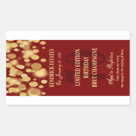 赤い金ゴールドのシャンペンの泡誕生日のラベル750ml 長方形シール