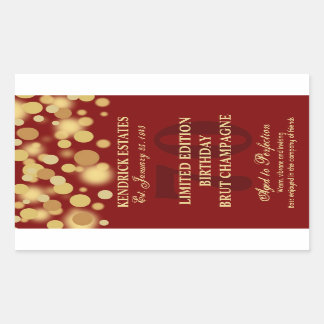 赤い金ゴールドのシャンペンの泡誕生日のラベル750ml 長方形シール