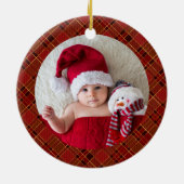 赤い金ゴールドのプレイド祖父母1stクリスマスフォト セラミックオーナメント (裏面)