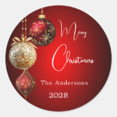 赤い金ゴールドのボーブルのクラシッククリスマス ラウンドシール (正面)