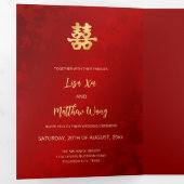 赤い金ゴールドの中国の写結婚真 三つ折り招待状 (内部最初)