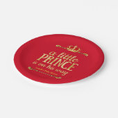 赤い金ゴールドの小さな王子の彼の道の赤ちゃんシャワー ペーパープレート (アングル)