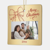 赤い金ゴールドの弓の写真の手でクリスマスを描画 セラミックオーナメント (左)