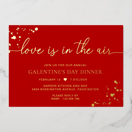 赤い金ゴールドの愛は空気の中にある 箔招待状 (正面)