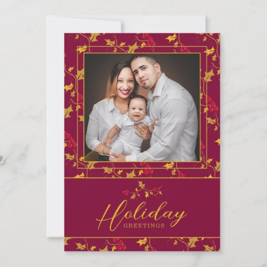 赤い金ゴールドの果実のクリスマスフォト シーズンカード (正面)