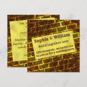 赤い金ゴールドの汚れ、傷、グリッドまたはレンガの効果 招待状 (正面/裏面)