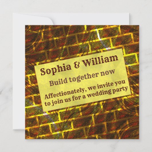 赤い金ゴールドの汚れ、傷、グリッドまたはレンガの効果 招待状 (正面)
