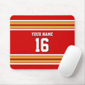 赤い金ゴールドの白いチームジャージーカスタムな数名前 マウスパッド (マウス)