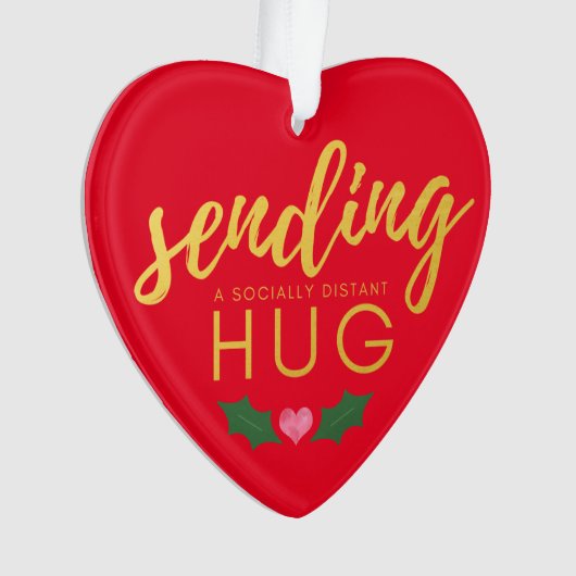 赤い金ゴールドの社会的距離感ハグクリスマス オーナメント (正面)
