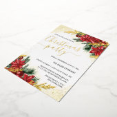 赤い金ゴールドの葉企業ののクリスマスパーティー 箔招待状 (回転した状態)