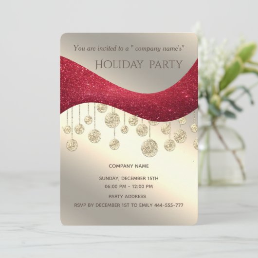 赤い金ゴールドの輝シンプルき企業ののクリスマスパーティー 招待状 (スタンド正面)