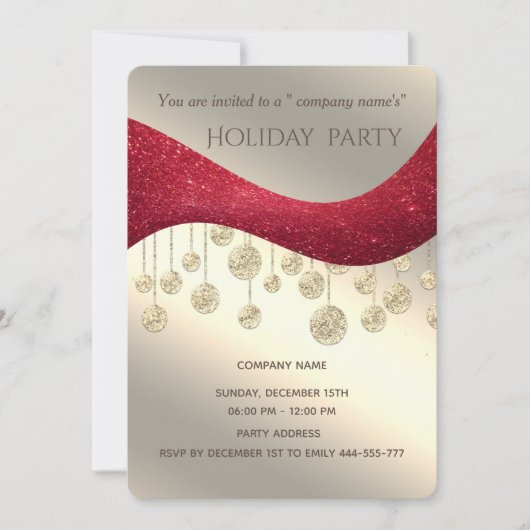 赤い金ゴールドの輝シンプルき企業ののクリスマスパーティー 招待状 (正面)