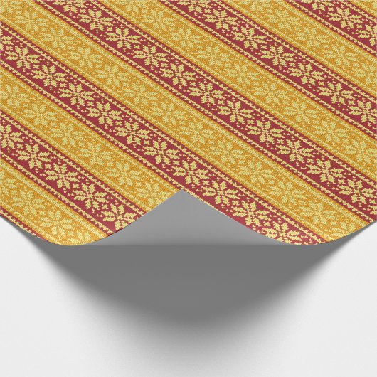 赤い金ゴールドの醜いセーター編みクリスマススノーフレーク ラッピングペーパー (角)