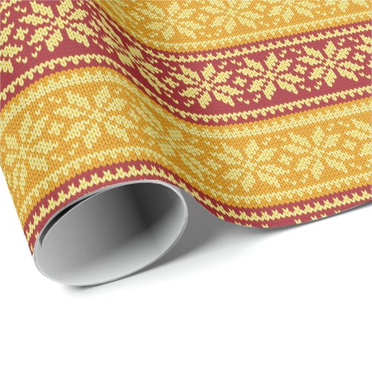 赤い金ゴールドの醜いセーター編みクリスマススノーフレーク ラッピングペーパー (ロールコーナー)
