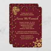 赤い金ゴールドの雪片の休日のブライダルシャワー 招待状 (正面/裏面)