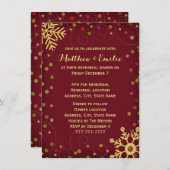赤い金ゴールドの雪片の休日のリハーサルの夕食 招待状 (正面/裏面)