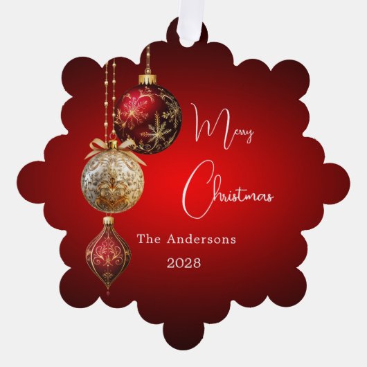 赤い金ゴールドはクリスマスの装飾を台無しにする オーナメントカード (正面)