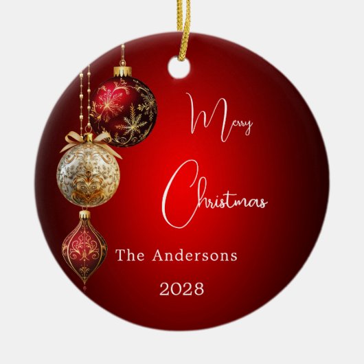 赤い金ゴールドはクリスマス セラミックオーナメント (正面)