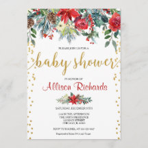 赤い金ゴールドエレガントフローラクリスマスの赤ちゃんシャワー