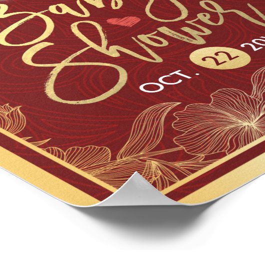 赤い金ゴールドエレガントフローラフレームベビーシャワーへようこそ ポスター (角)