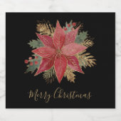 赤い金ゴールドエレガントポインセチア花メリークリスマス スパークリングワインラベル (シングルラベル)