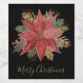 赤い金ゴールドエレガントポインセチア花メリークリスマス ワインラベル (シングルラベル)