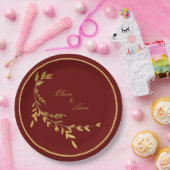 赤い金ゴールドエレガントリーフ名スクリプ結婚ト ペーパープレート (パーティー)