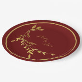 赤い金ゴールドエレガントリーフ名スクリプ結婚ト ペーパープレート (アングル)