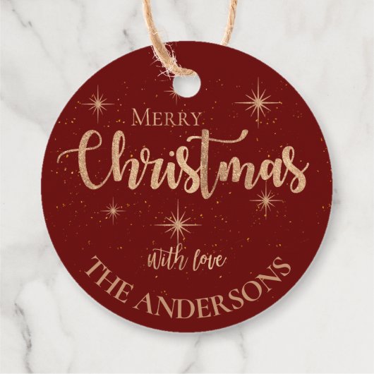 赤い金ゴールドエレガント星の名前メリークリスマス フェイバータグ (裏面)